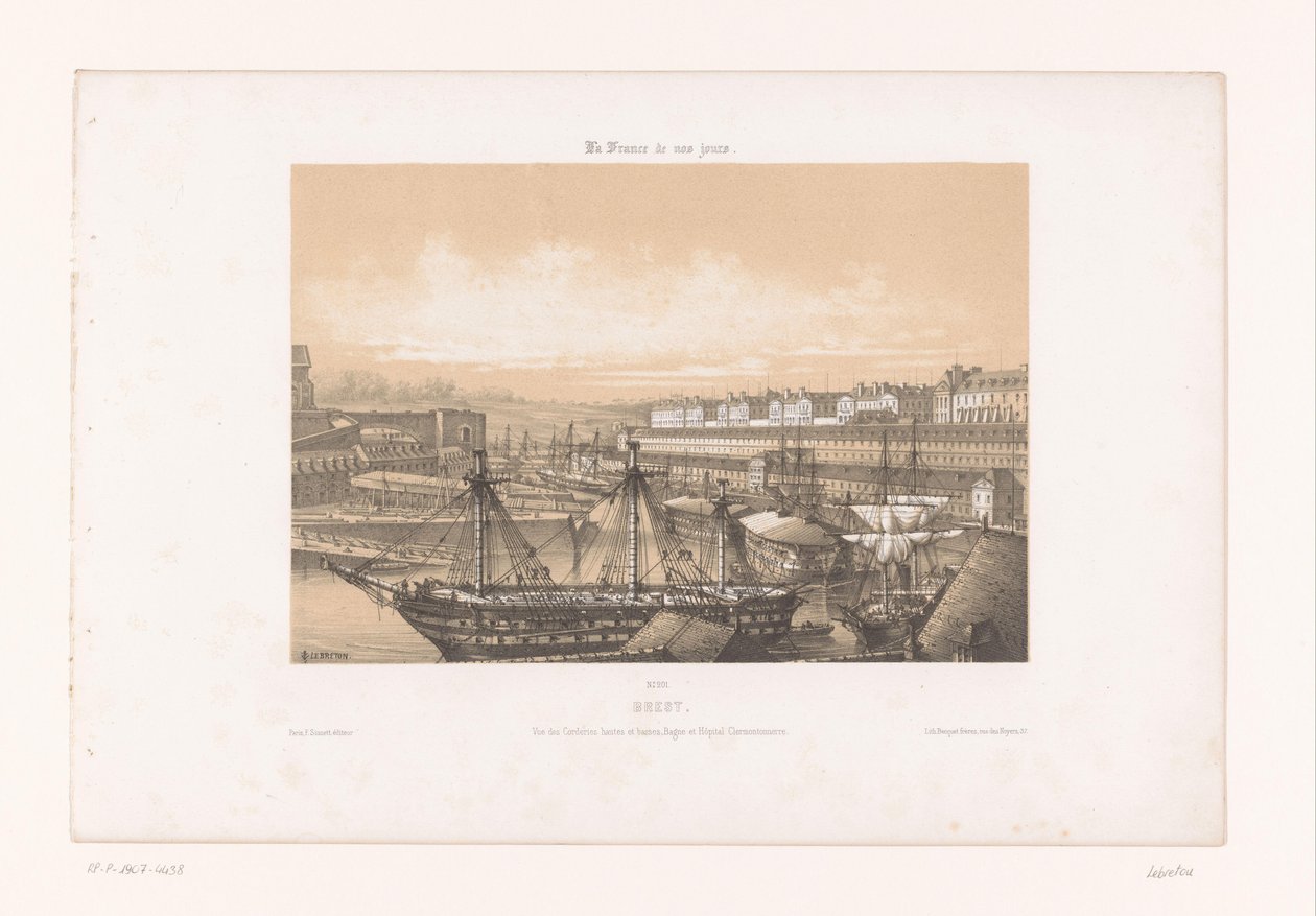 Zicht op het Arsenaal bij de haven van Brest door Louis Le Breton
