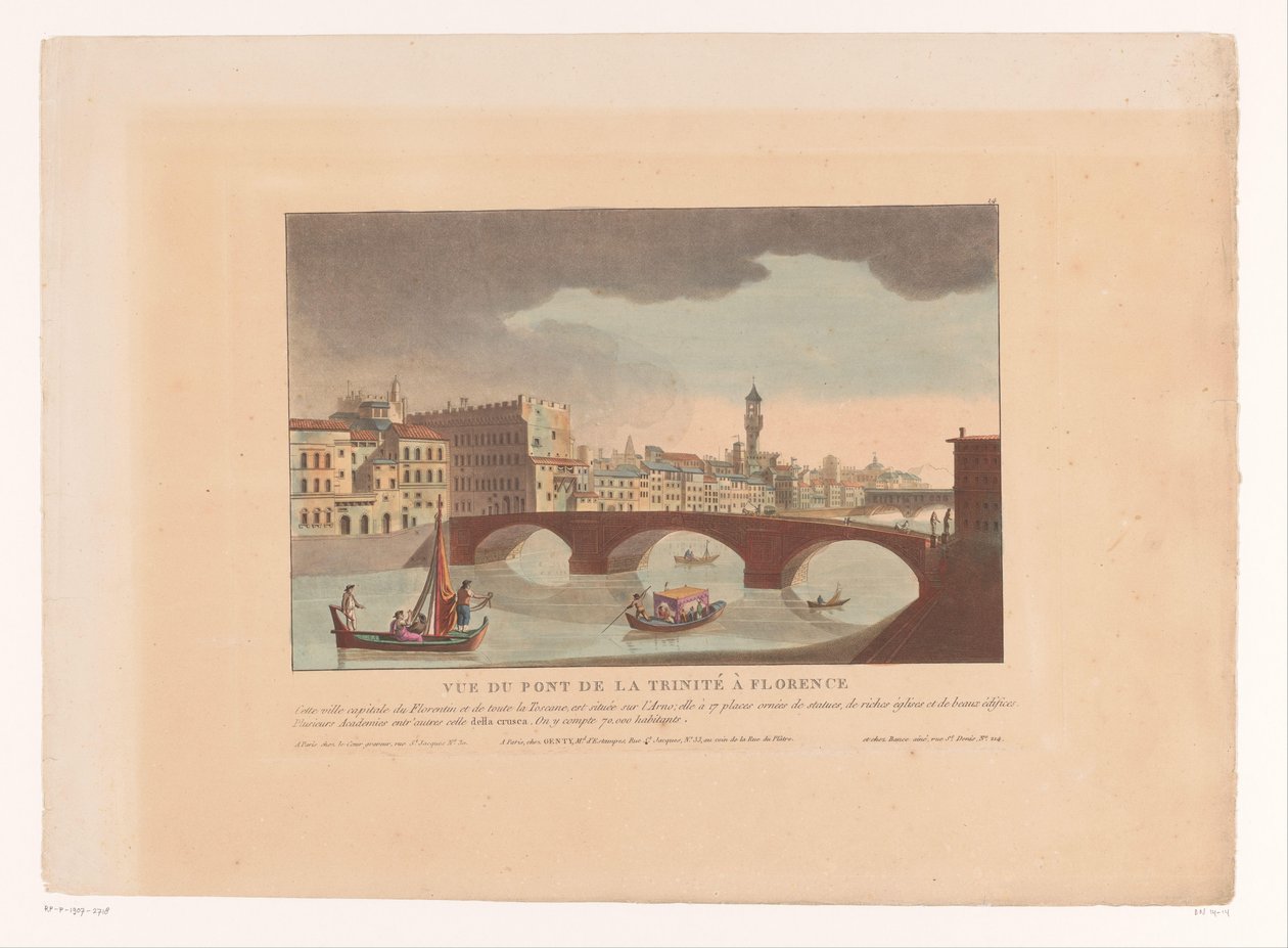 Gezicht op de Ponte Santa Trinita te Florence door Louis Lecoeur