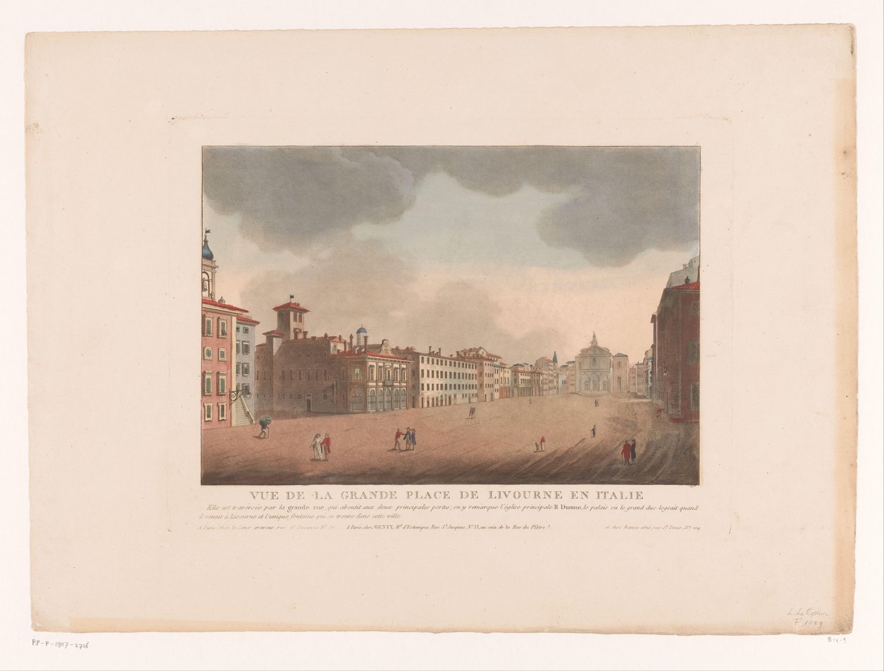 Gezicht op het Piazza Grande te Livorno door Louis Lecoeur