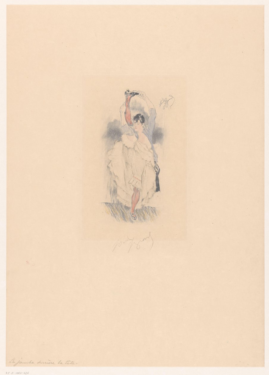 Cancan-danseres met gestrekt been achter haar hoofd door Louis Legrand (signed by artist)