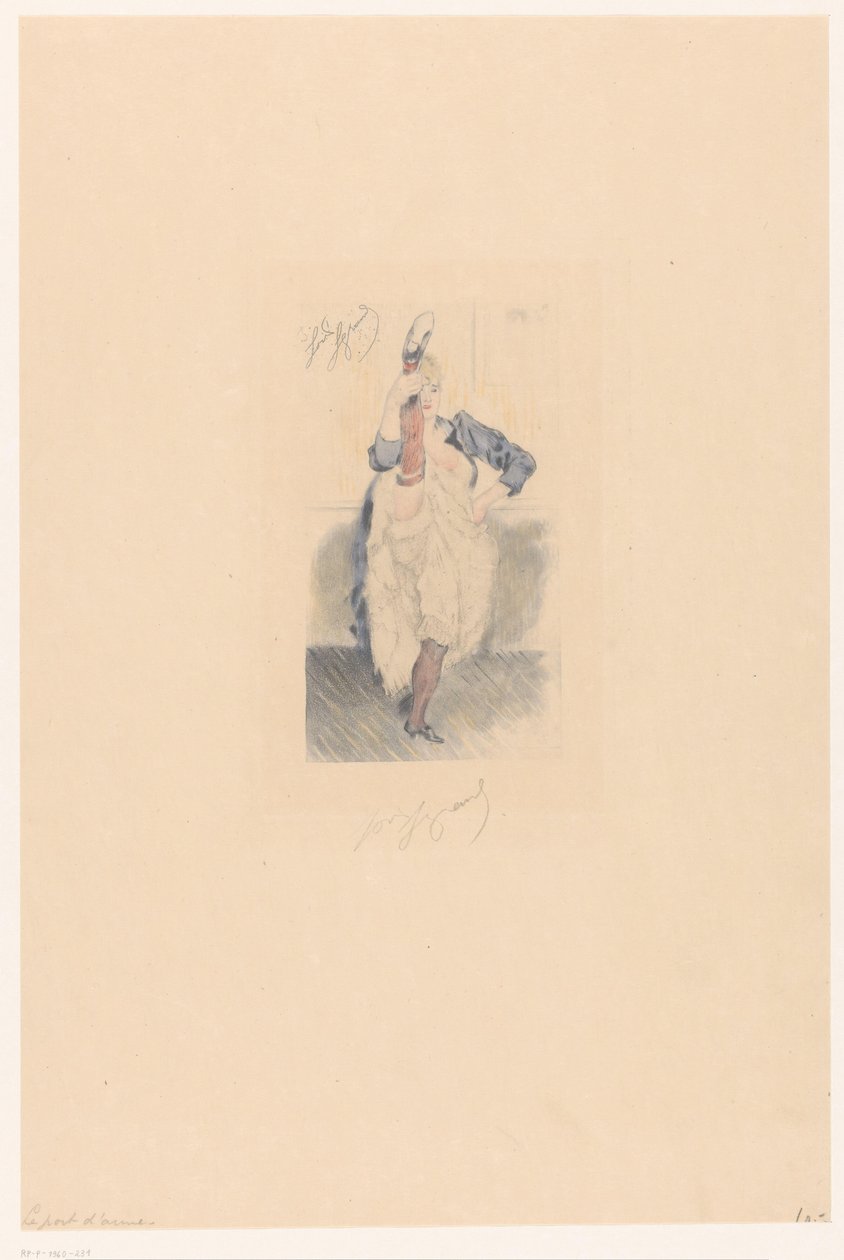 Cancan-danseres met gestrekt been en arm in haar zij door Louis Legrand (signed by artist)