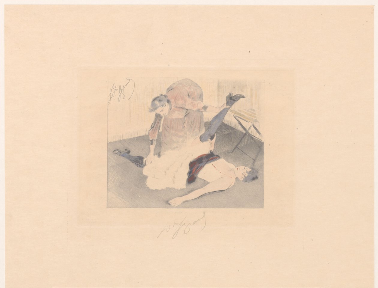 Flexibiliteitsoefening van een cancan-danseres door Louis Legrand (signed by artist)