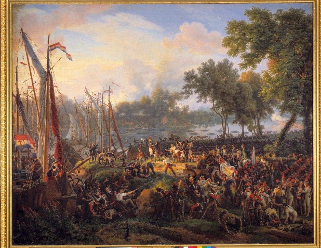 Eerste oversteek van de Rijn door het Franse leger onder bevel van Jourdan en Kleber, bij Düsseldorf in het Hertogdom Berg, 6 september door Louis Lejeune