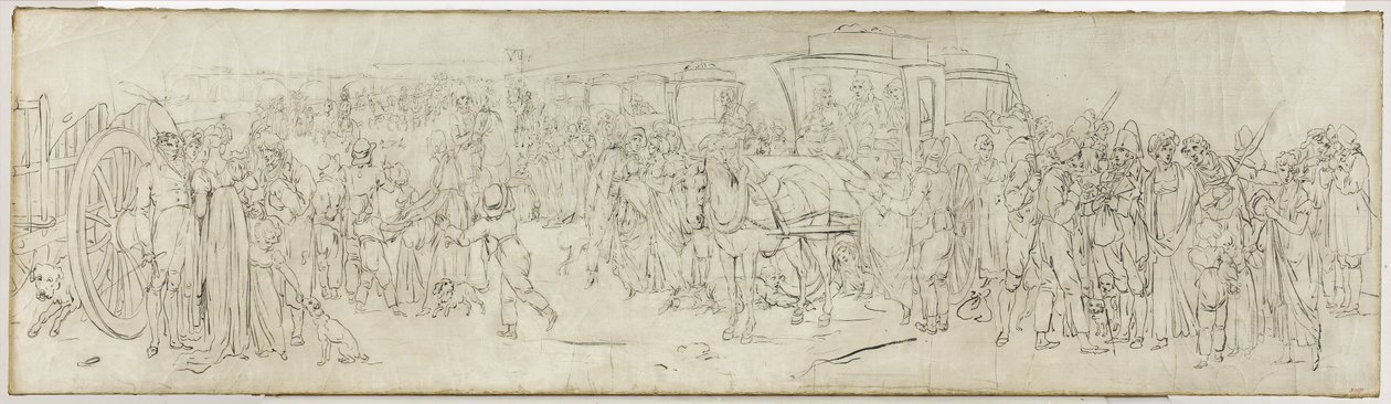 Koekoeken op de Quai des Tuileries, circa 1805 door Louis Leopold Boilly