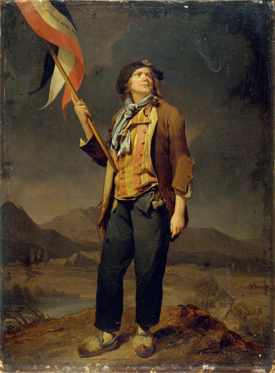 Portret van de zanger Simon Chenard (1758-1832), in sansculottekostuum, vaandeldrager tijdens het feest ter ere van de vrijheid van Savoye, 14 oktober 1792 door Louis Leopold Boilly