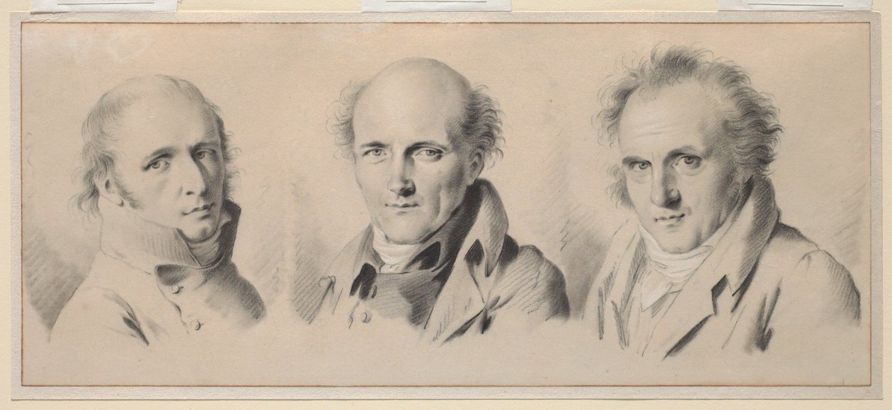 Portretten van Charles Percier, Pierre-François-Léonard Fontaine en Claude-Louis Bernier door Louis Leopold Boilly