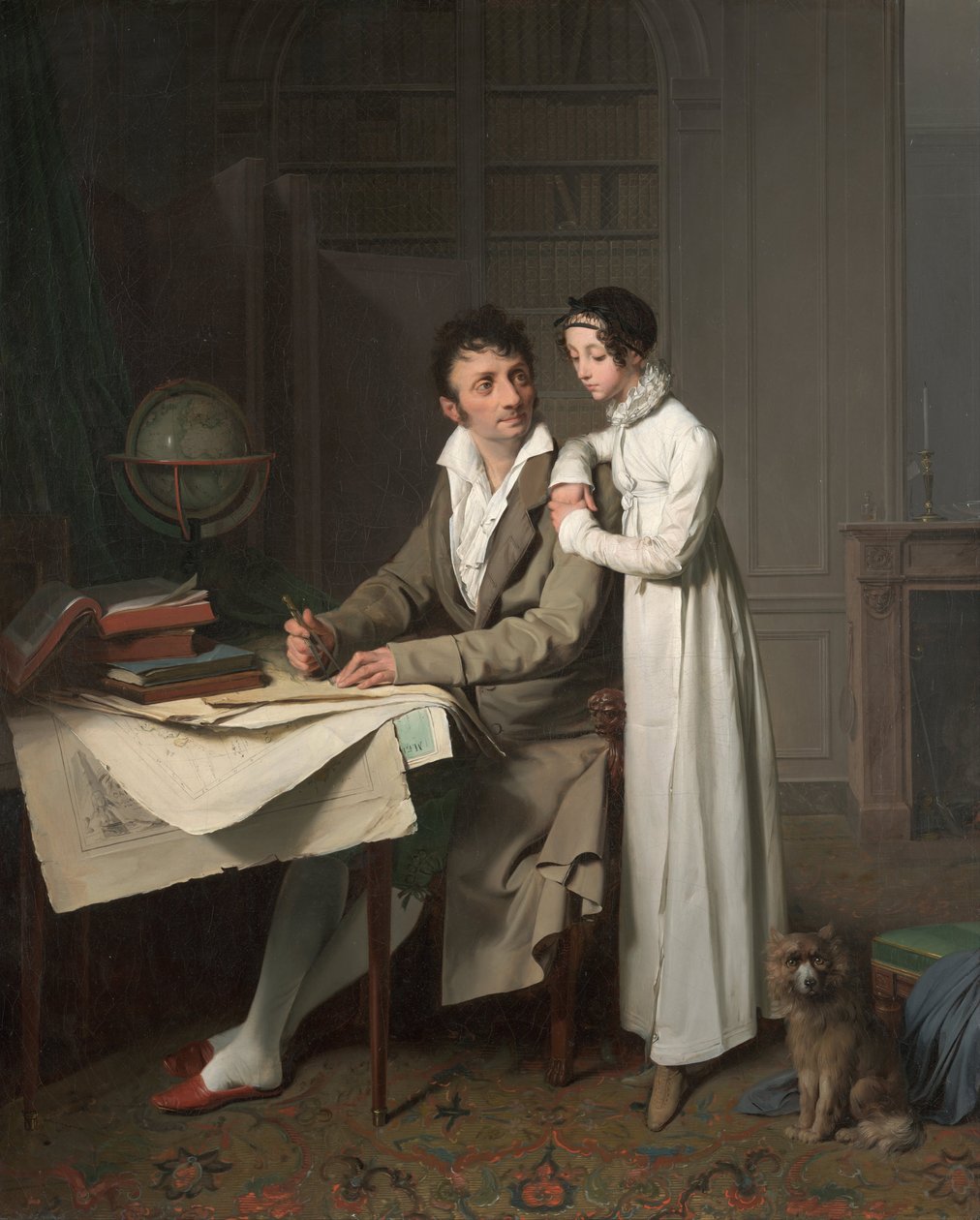De Geografieles Portret van Monsieur Gaudry en Zijn Dochter door Louis Leopold Boilly
