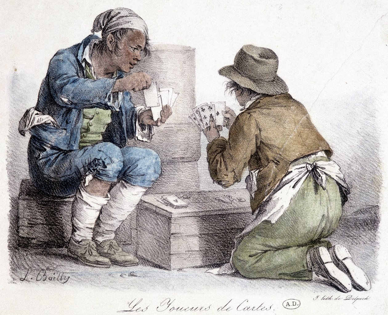 De kaartspelers, gravure door L. Boilly, circa 1820. door Louis Leopold Boilly