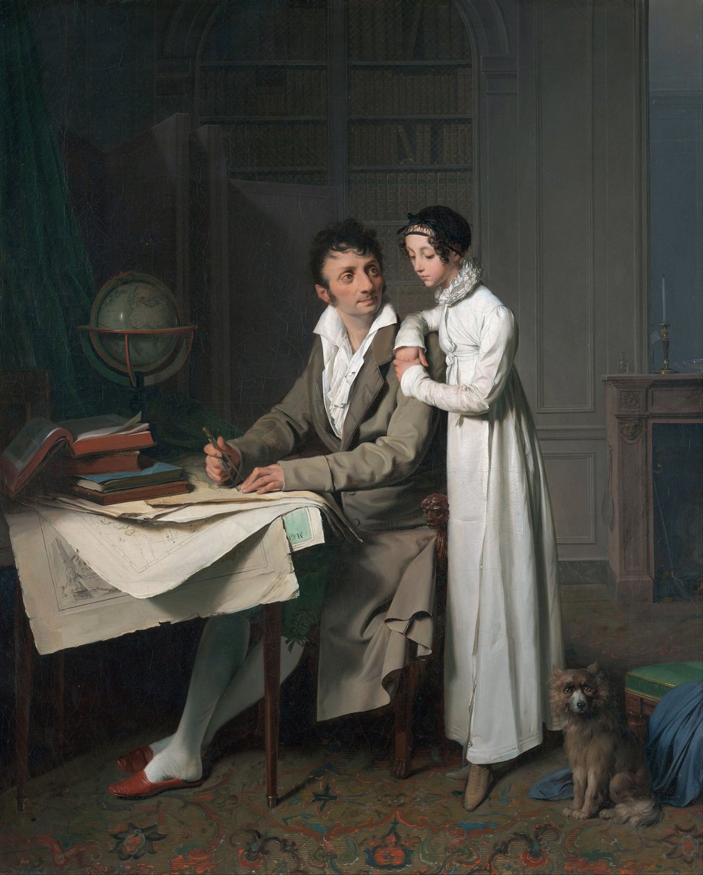De aardrijkskundeles (Portret van Monsieur Gaudry en zijn dochter) door Louis Leopold Boilly