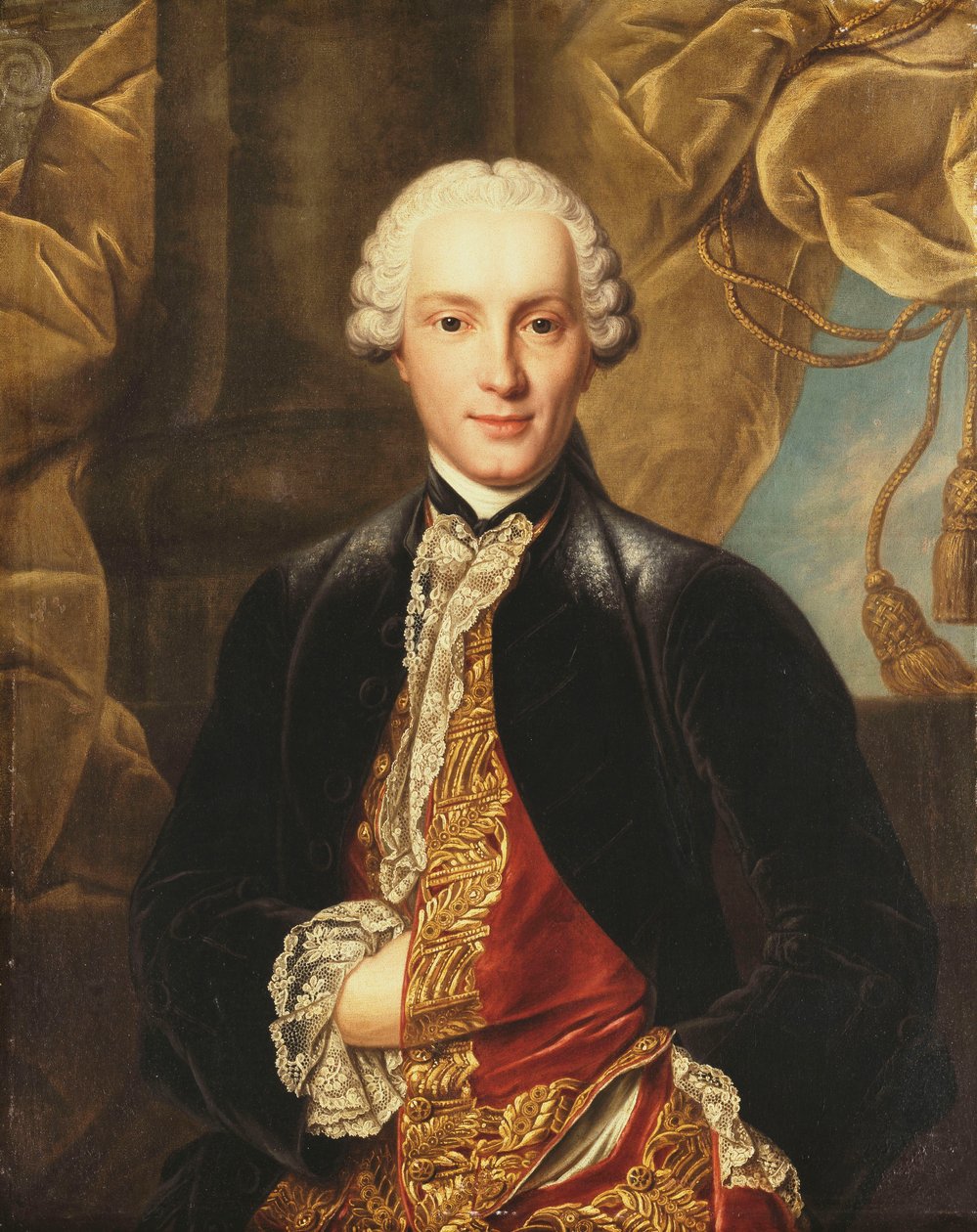 Portret van een heer, halflang, met een grijs jasje door Louis Tocqué