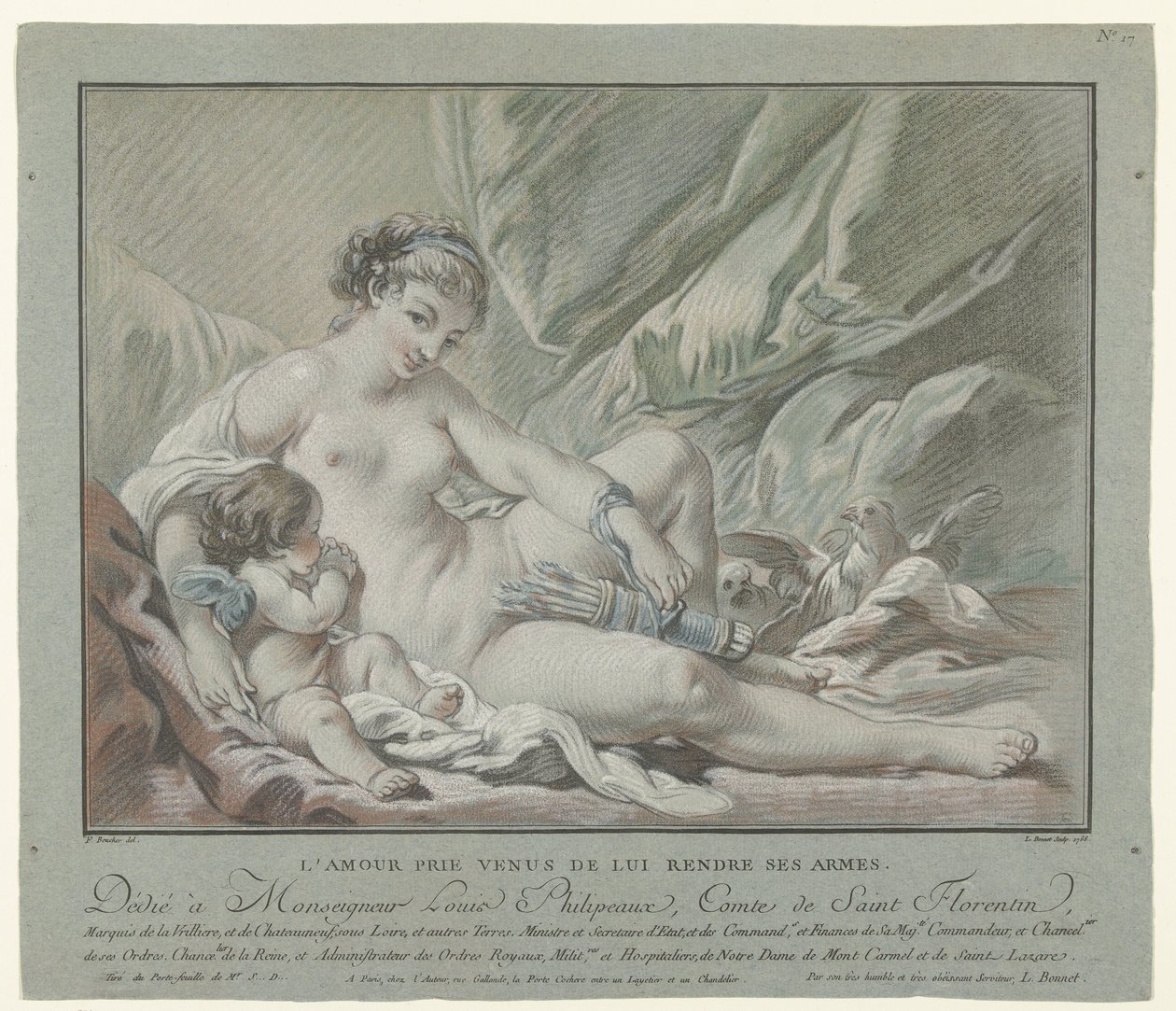Cupido smeekt Venus zijn pijlen terug te geven door Louis Marin Bonnet