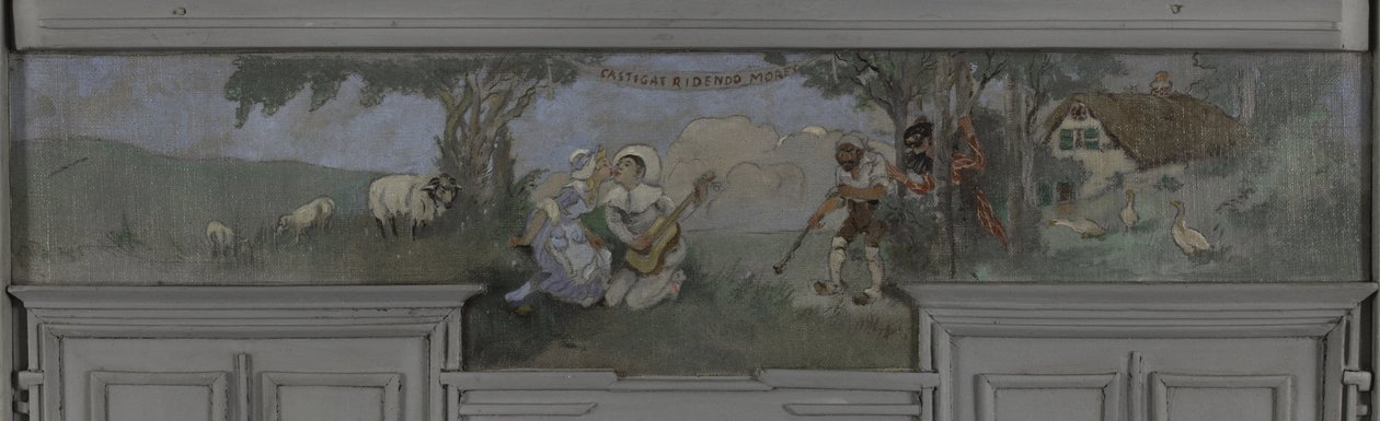 Pierrot en Colombine - Model voor de eetkamer van Jean Coquelin, Villa Longchamp, Neuilly, circa 1900 door Louis Morin