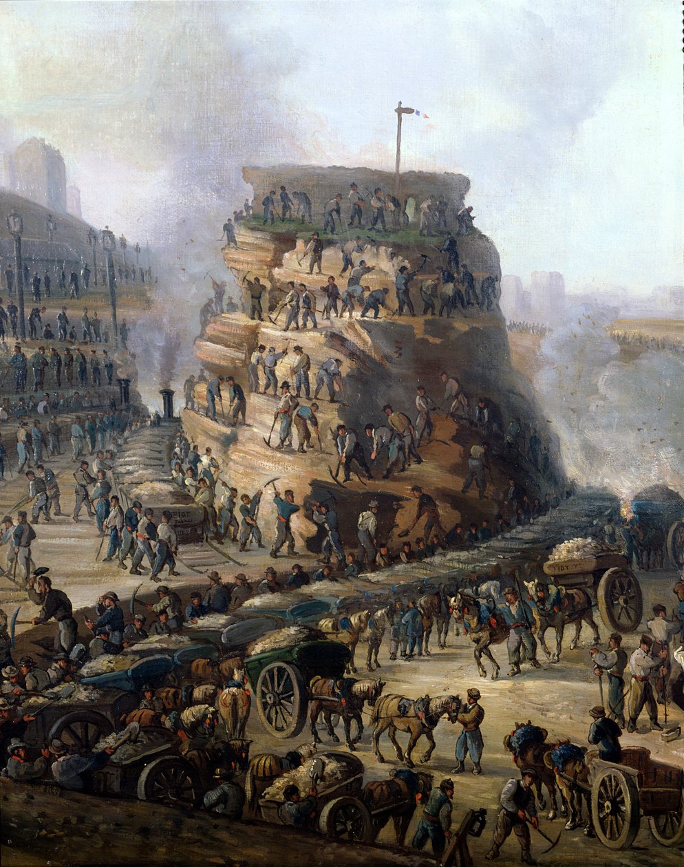 De Keizer Napoleon III en de Keizerin Eugenie bezoeken de Chaillot Heuvel tijdens het nivelleren, 1867 (detail) door Louis Moullin