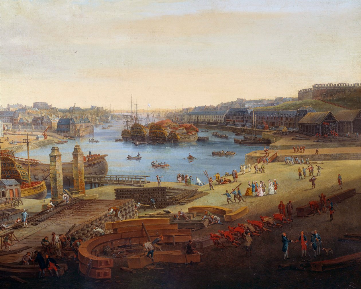 Scheepswerf: De haven van Brest (detail) door Louis Nicolas van Blarenberghe