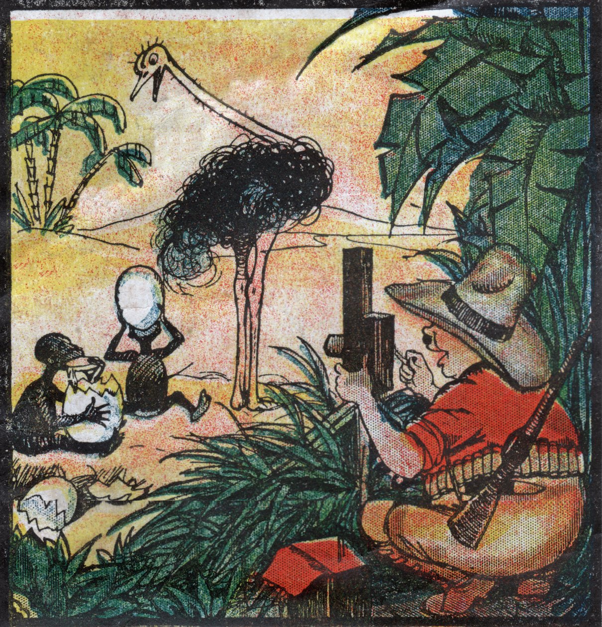 Nestor Fenleroc, Europese kolonist fotografeert een struisvogel in Afrika. 1923 door Louis Peltier