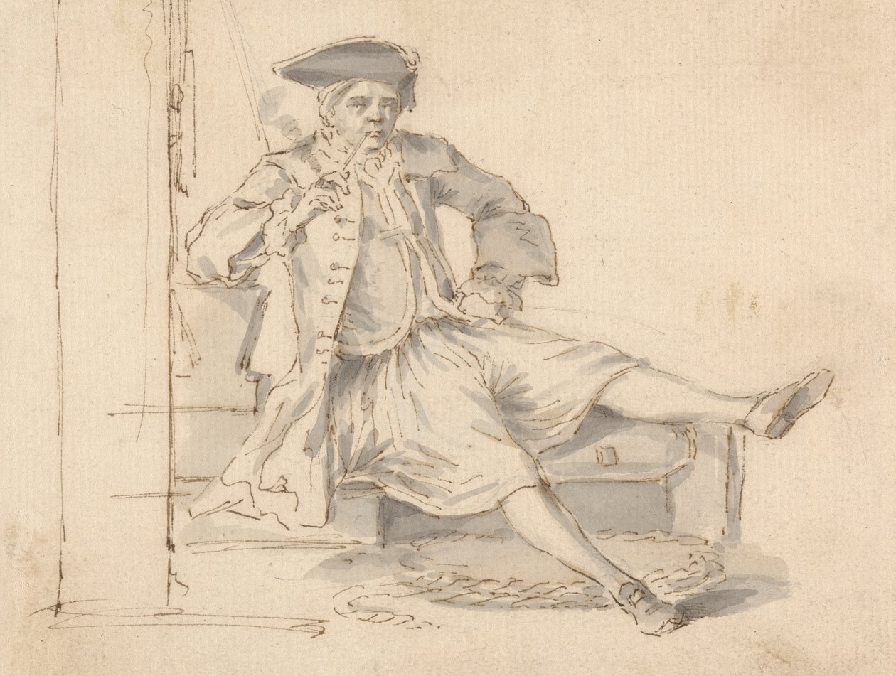 Zittende Rookende Marineofficier door Louis Philippe Boitard