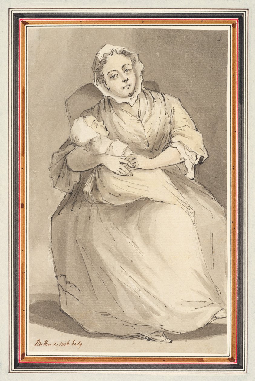 Zittende vrouw en kind door Louis Philippe Boitard