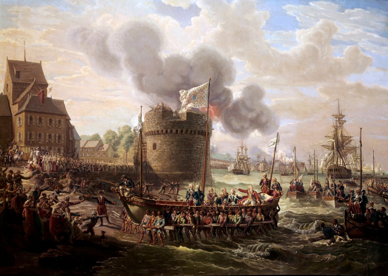 Koning Lodewijk XVI bezoekt de werken van de haven van Cherbourg op 23/06/1786 door Louis Philippe Crepin