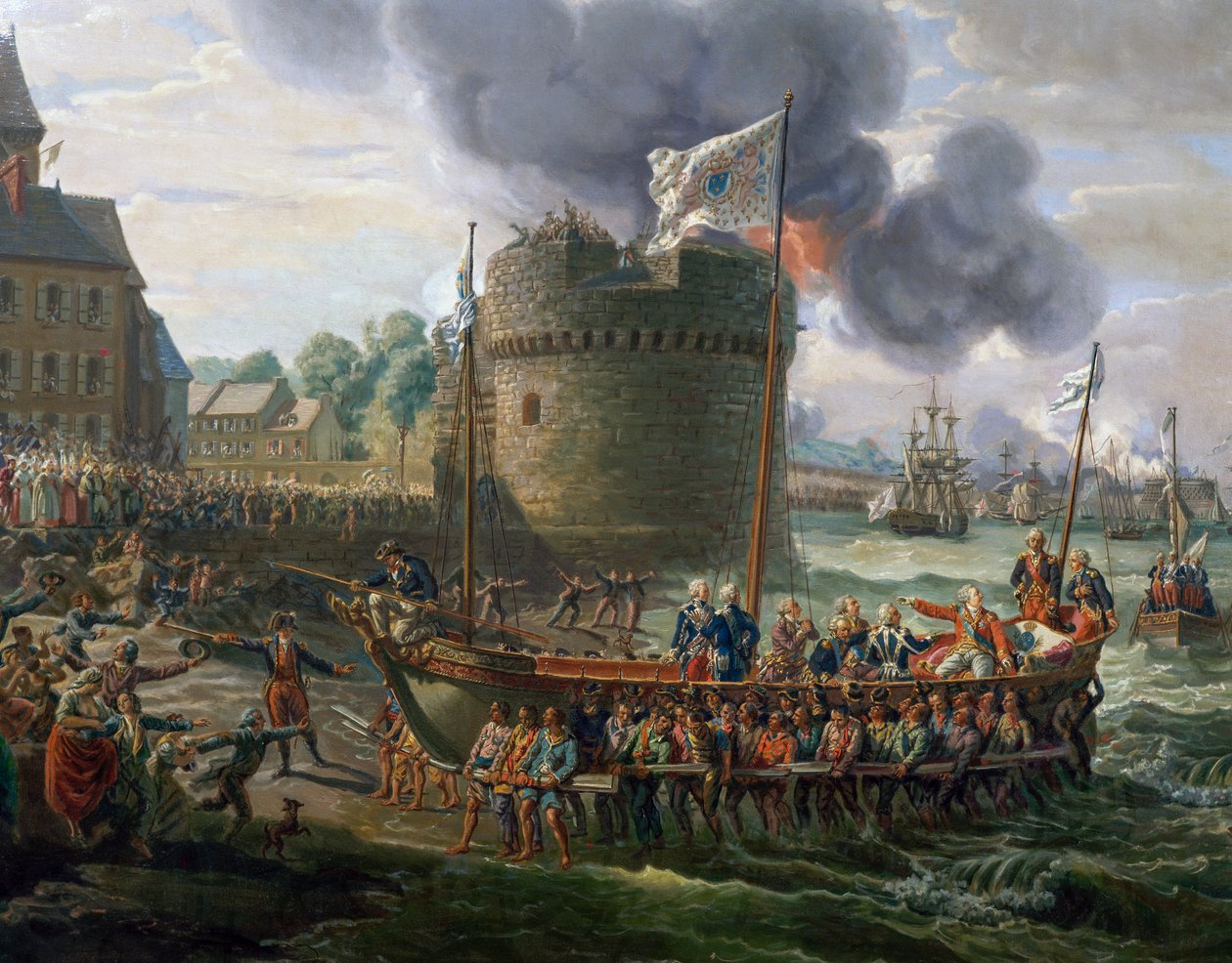 Lodewijk XVI bezoekt de haven van Cherbourg, 23 juni door Louis Philippe Crepin