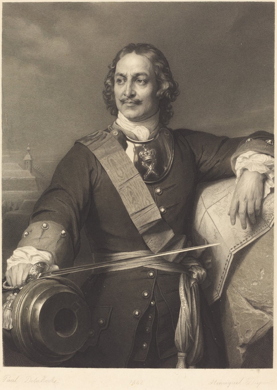 Peter de Grote van Rusland door Louis Pierre Henriquel after Paul Delaroche