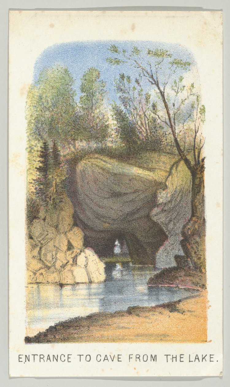 Ingang van de grot vanaf het meer, uit de serie, Uitzichten in Central Park, New York, Deel 2, 1864 door Louis Prang