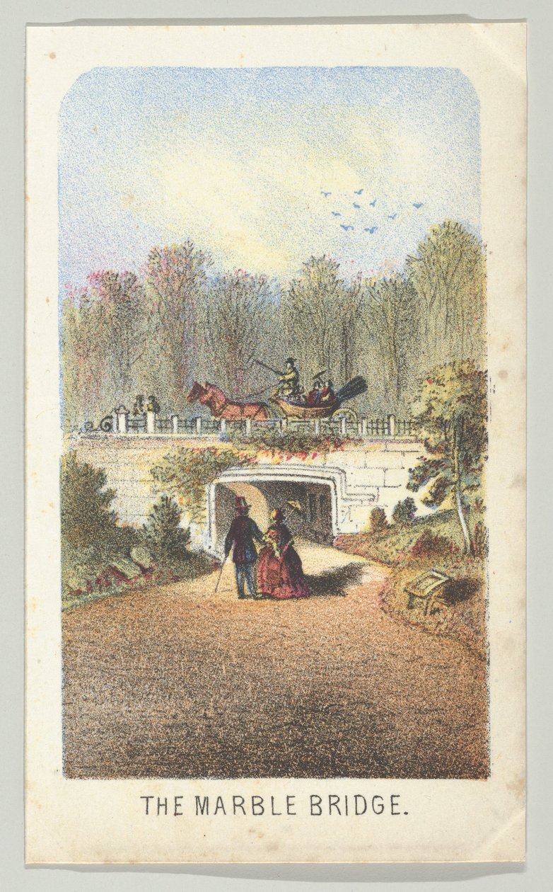 De Marmeren Brug, Bij het Meer, uit de serie, Uitzichten in Central Park, New York, Deel 3, 1864 door Louis Prang