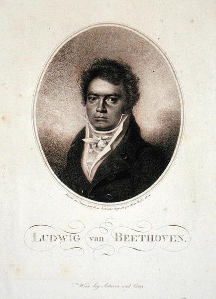 Ludwig van Beethoven (1770-1827) gegraveerd door Blasius Hofel 1814 door Louis Rene (after) Letronne