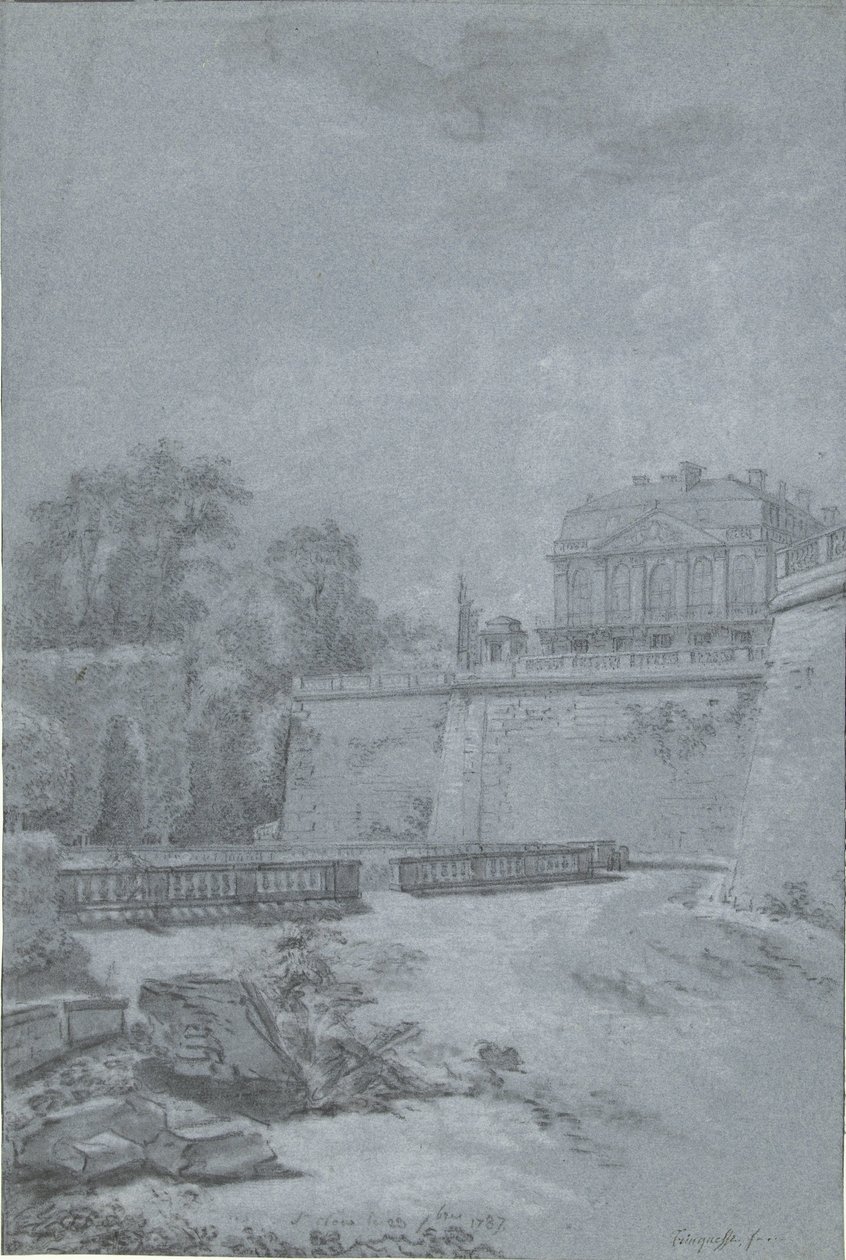 Gezicht op het park en een vleugel van kasteel Saint-Cloud door Louis Rolland Trinquesse