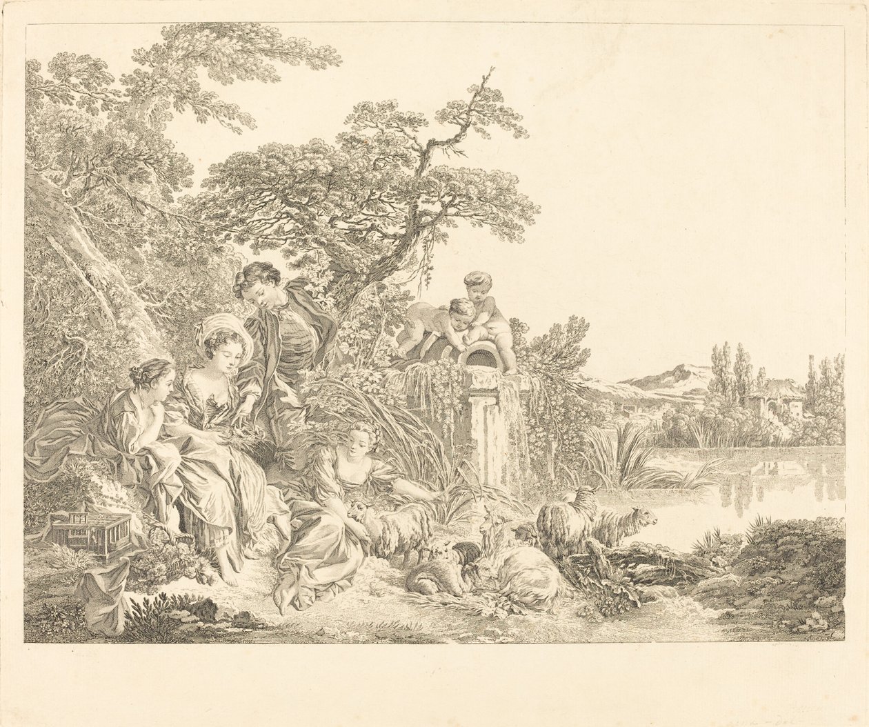 De Geschenken van de Herder door Louis Simon Lempereur after François Boucher