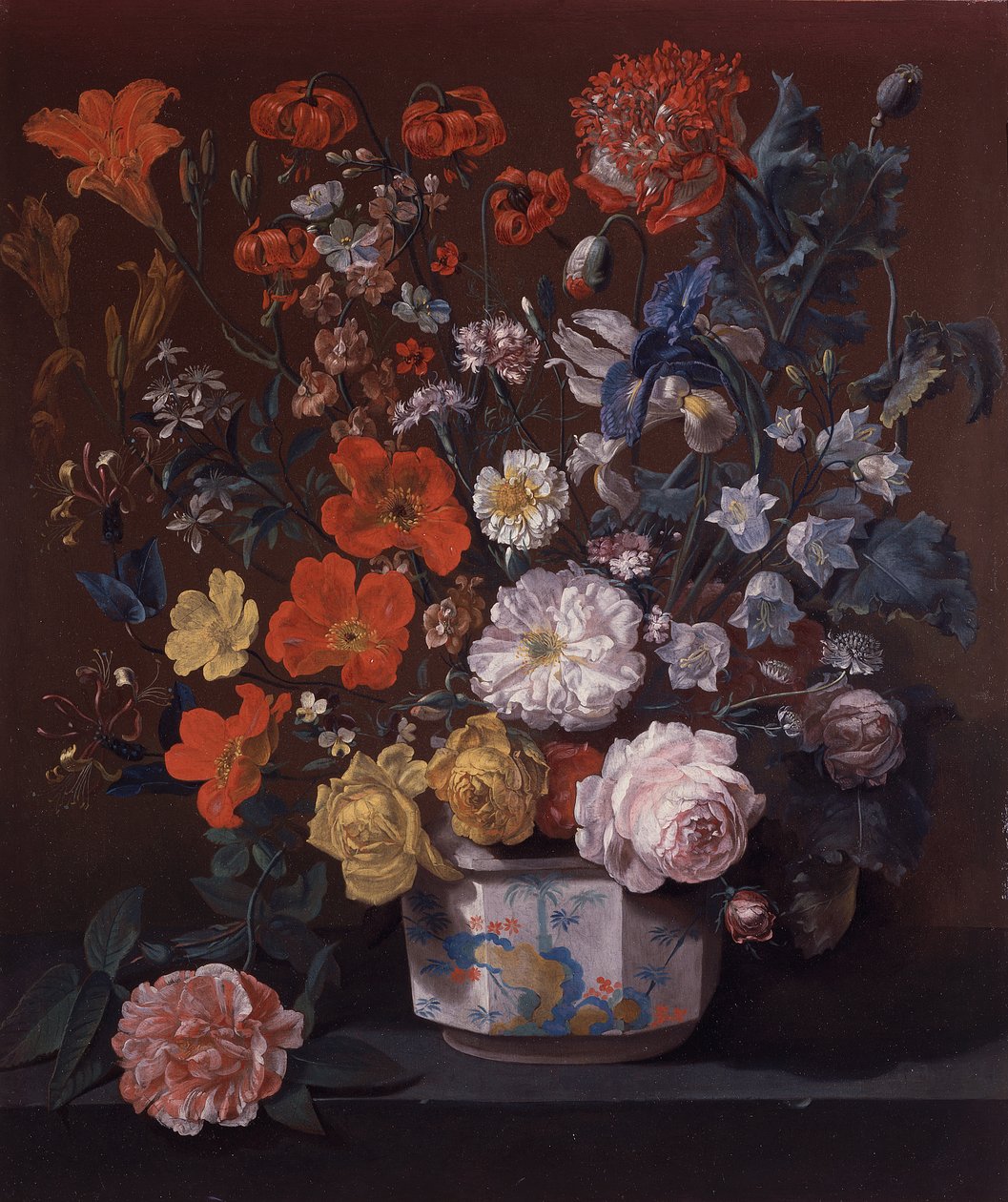 Bloemen in een Chantilly-vaas, ca. 1760 (olieverf op doek) door Louis Tessier