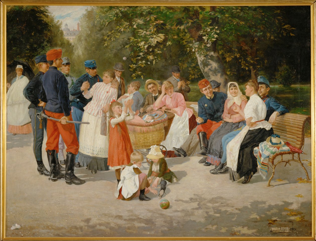 Kindermeisjes in een park ... (schilderij op canvas) door Louis Uhl