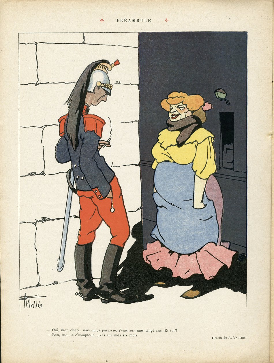 Illustratie van Louis Vallet (1856-1940) in Le Rire, 02/03/12 - Preambule - Leger, Prostitutie door Louis Vallet