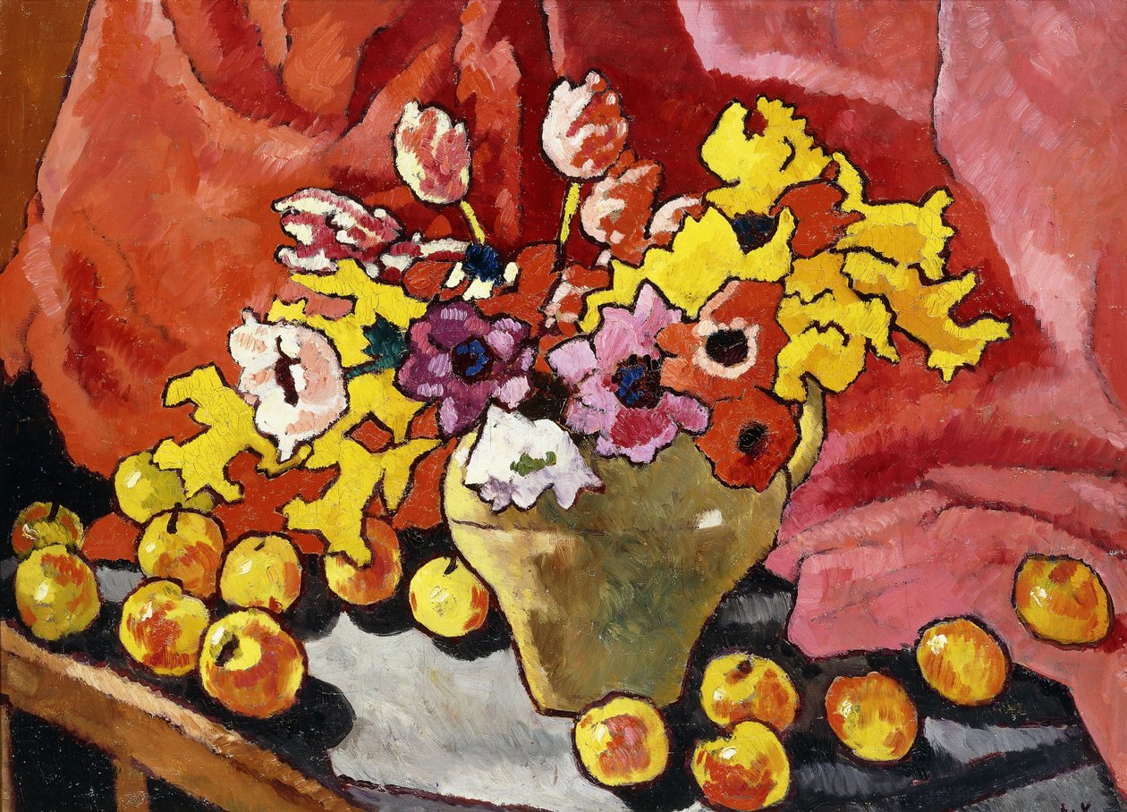 Kruik, anemonen, tulpen en appels door Louis Valtat
