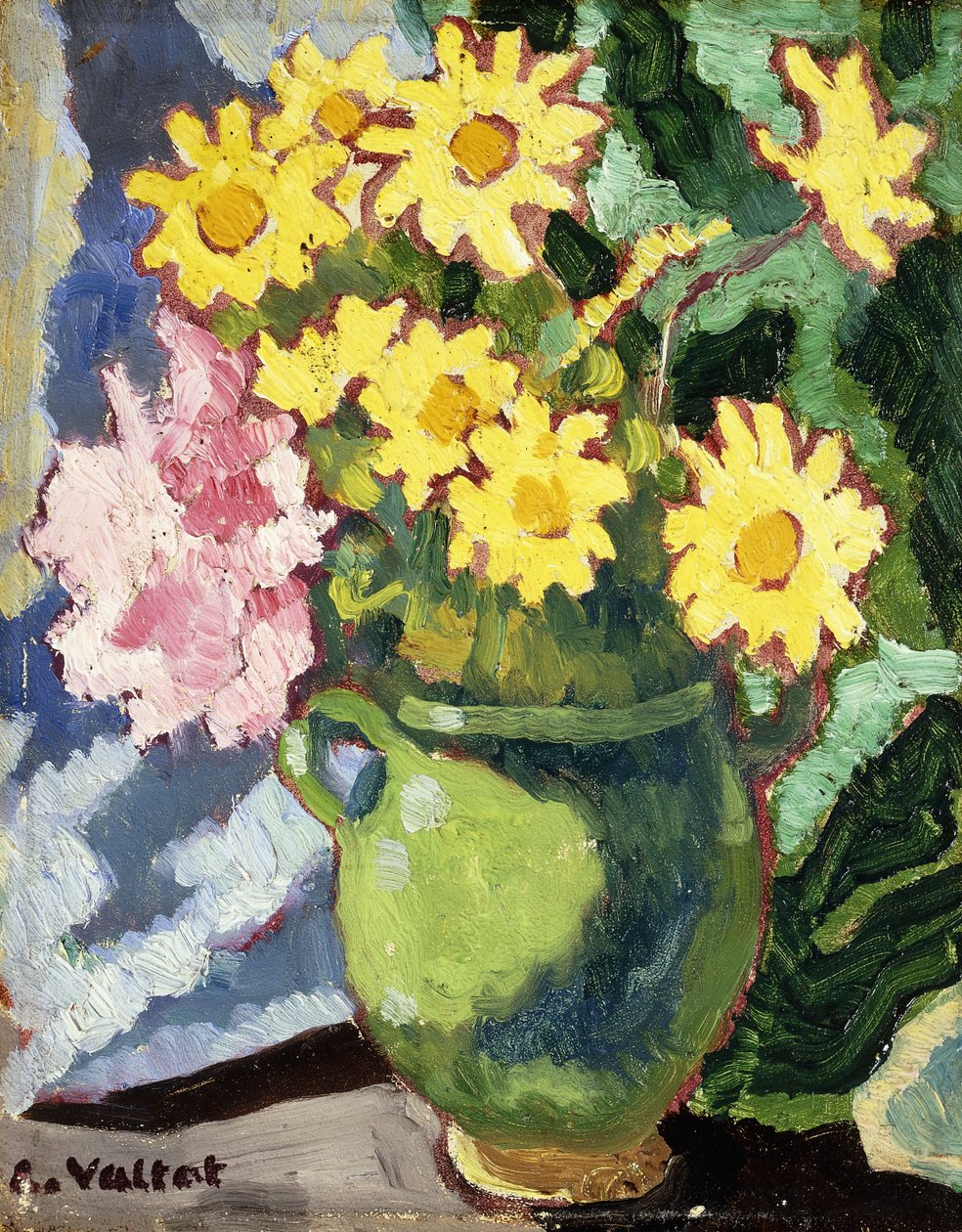 Gele margrieten in een groene kan door Louis Valtat