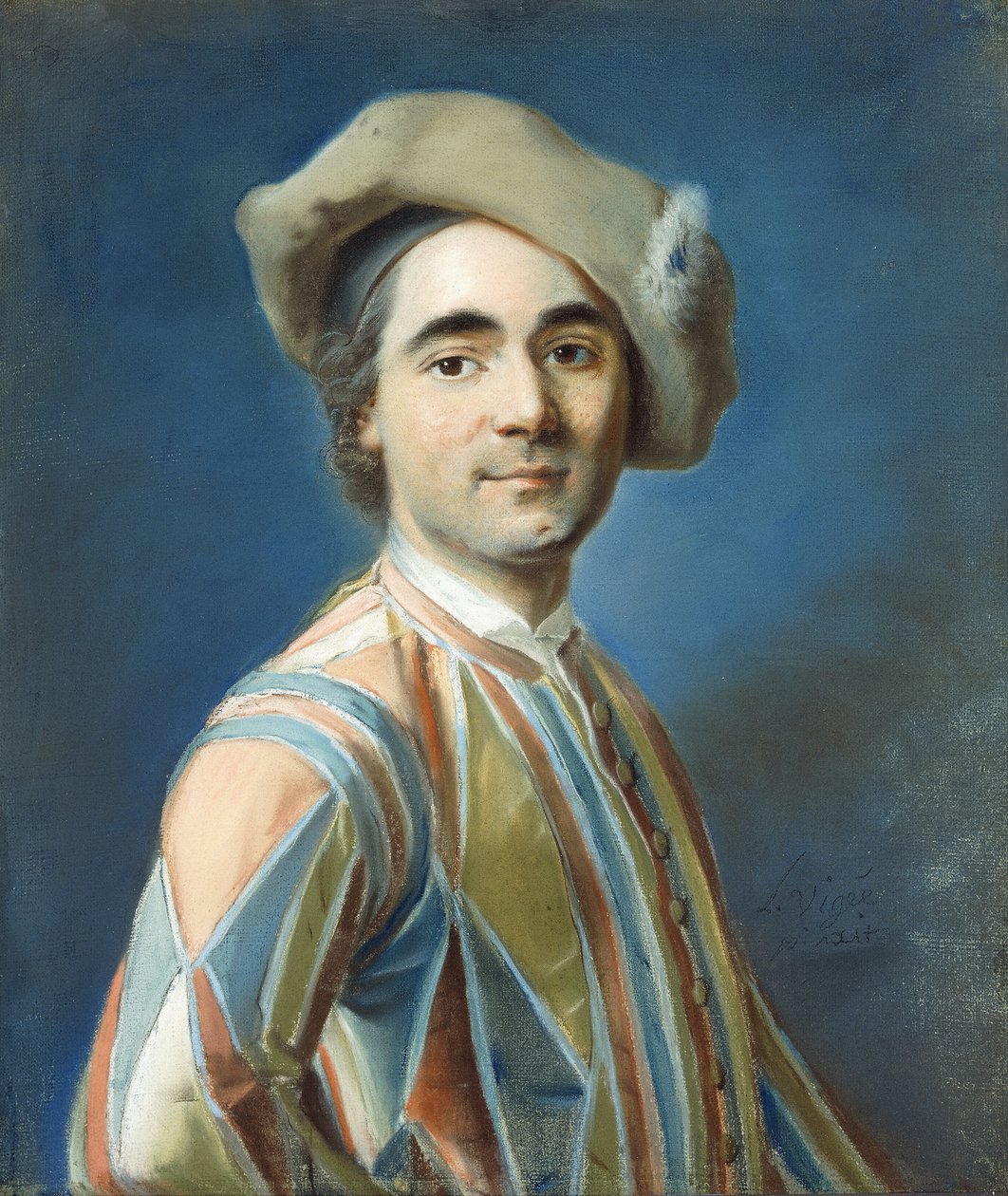 Portret van een acteur als Arlequin door Louis Vigee