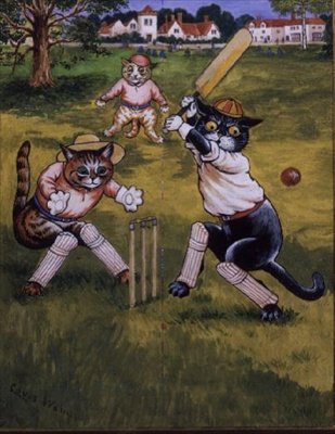 Katten die Cricket Spelen door Louis Wain