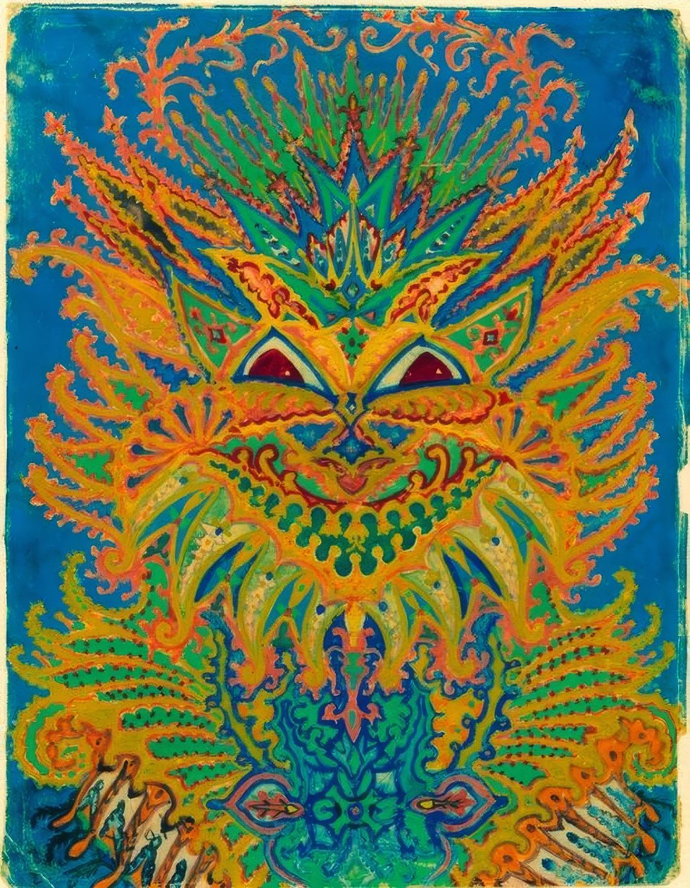 Kaleidoscoop-Katten: Kattenpatroon op Blauw door Louis Wain