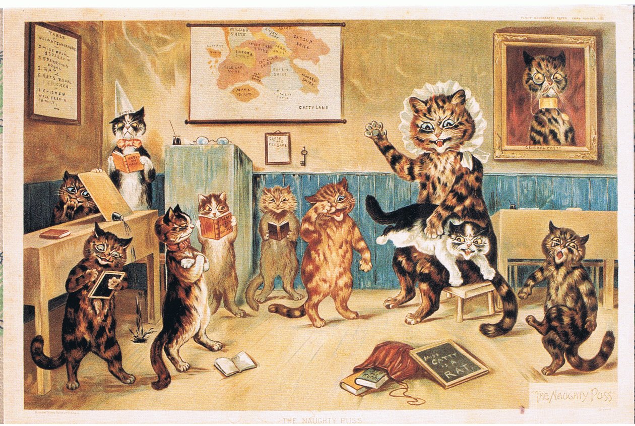 De Stoute Poes, Ansichtkaart, 1960s door Louis Wain