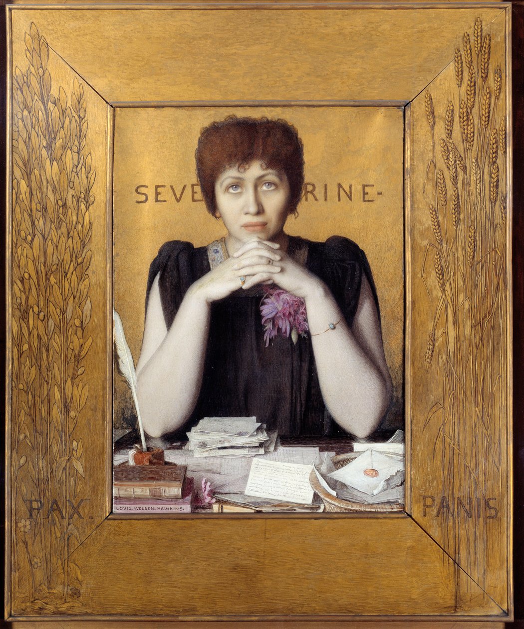 Portret van Caroline Remy genaamd Severine (1855 - 1929) Franse journalist. Schilderij door Louis Welden Hawkins (1849 - 1910) Ec. Ang door Louis Welden Hawkins