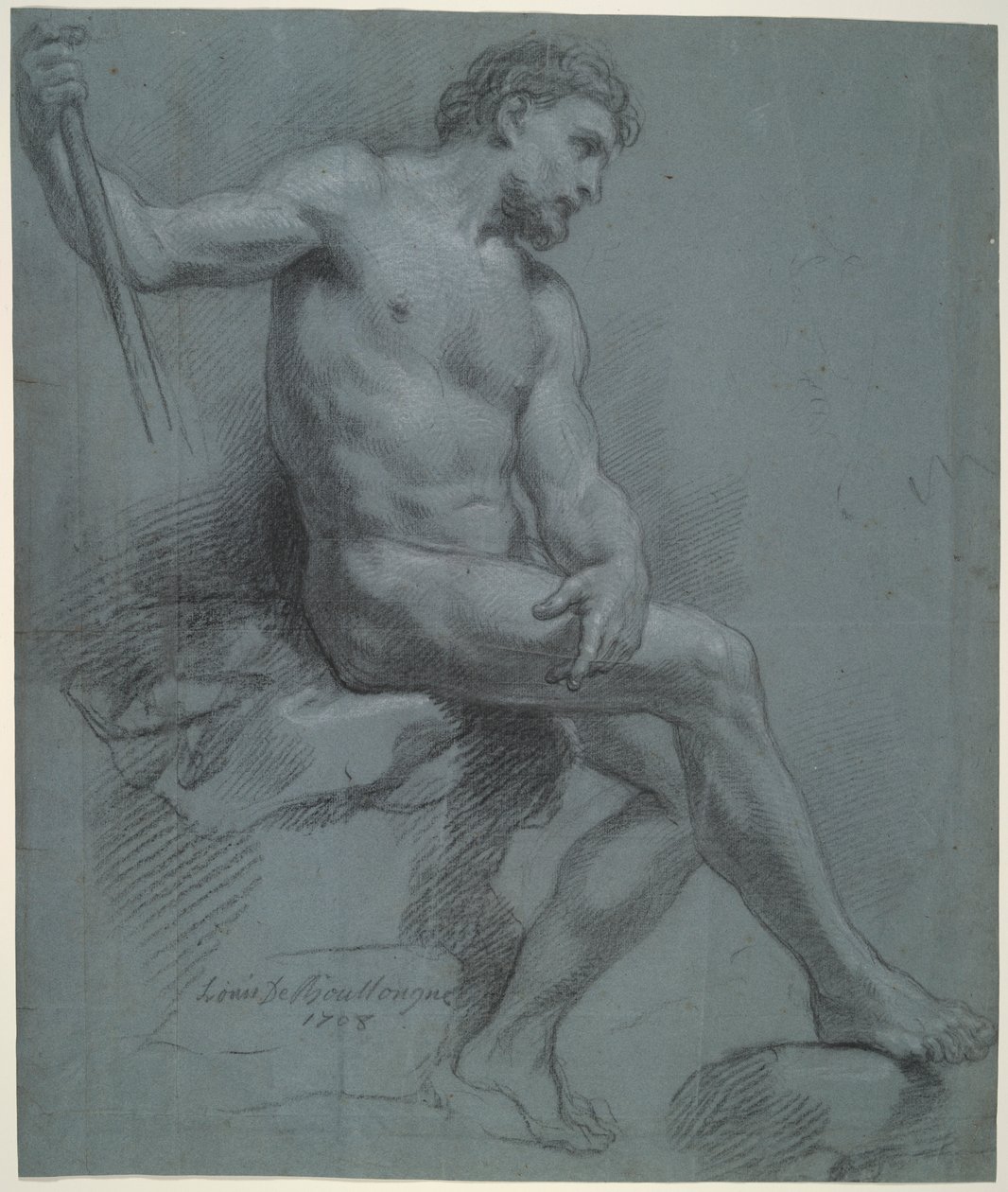 Zittende Mannelijke Naakt in Profiel door Louis de Boullogne the Younger