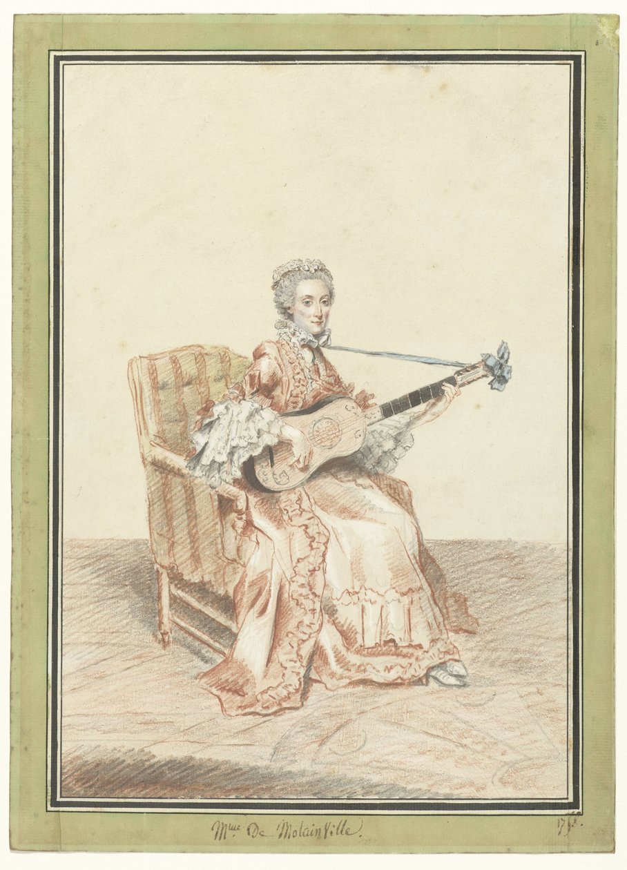 Portret van Madame de Montainville, gitaar spelend door Louis de Carmontelle