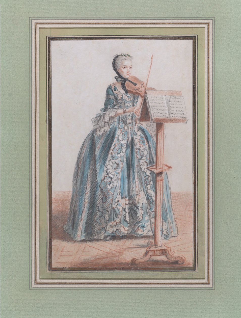 Vrouw die Viool Speelt, Gezien van Voor, ca. 1758-59 door Louis de Carmontelle