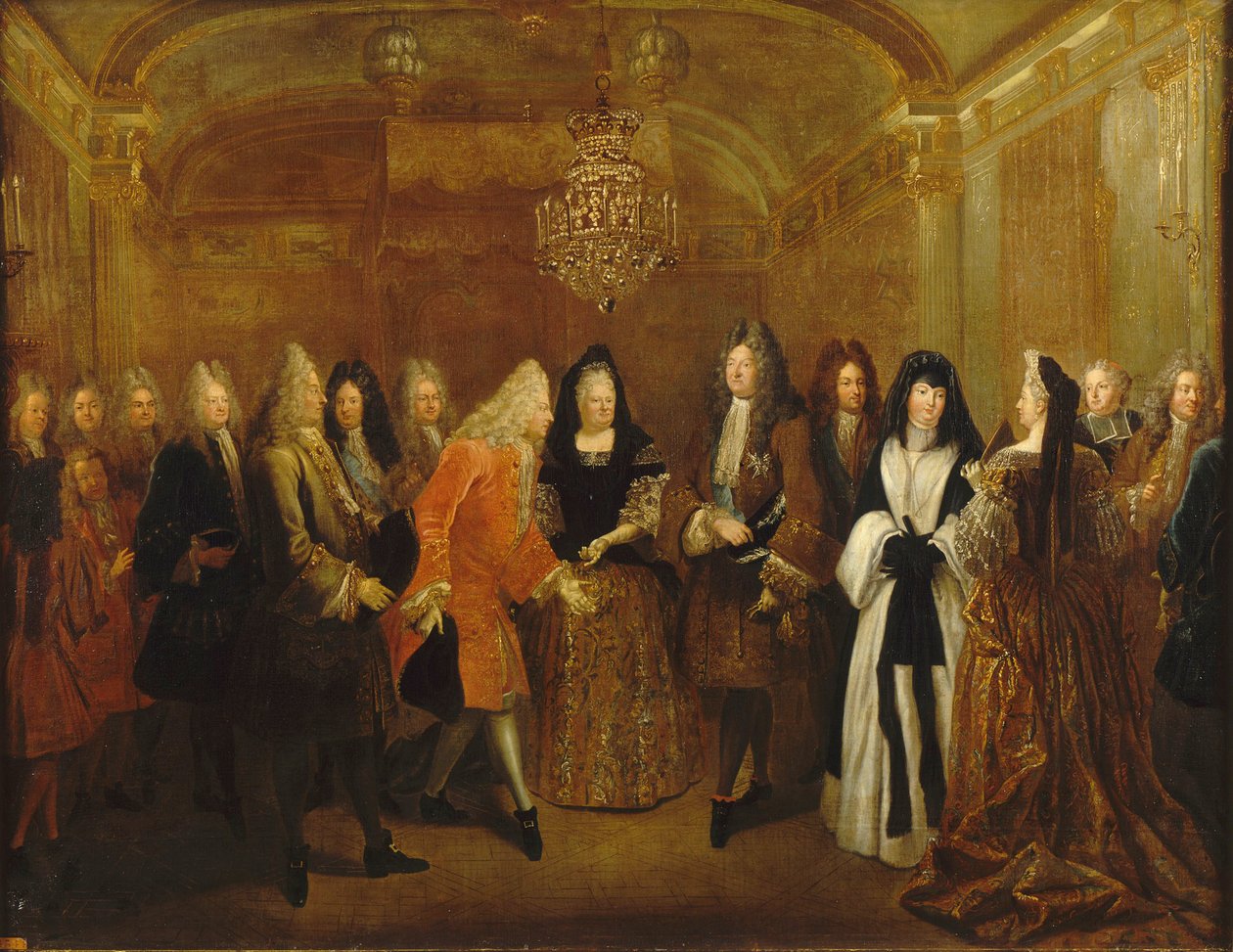 Lodewijk XIV ontvangt Prins August, de toekomstige koning van Polen en keurvorst van Saksen door Louis de Silvestre