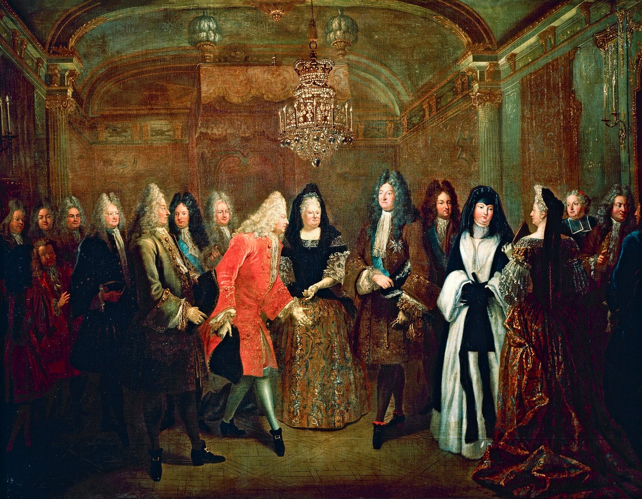 Lodewijk XIV ontvangt keurvorst van Saksen, Frederik Augustus II in Fontainebleau op 27 september door Louis de Silvestre