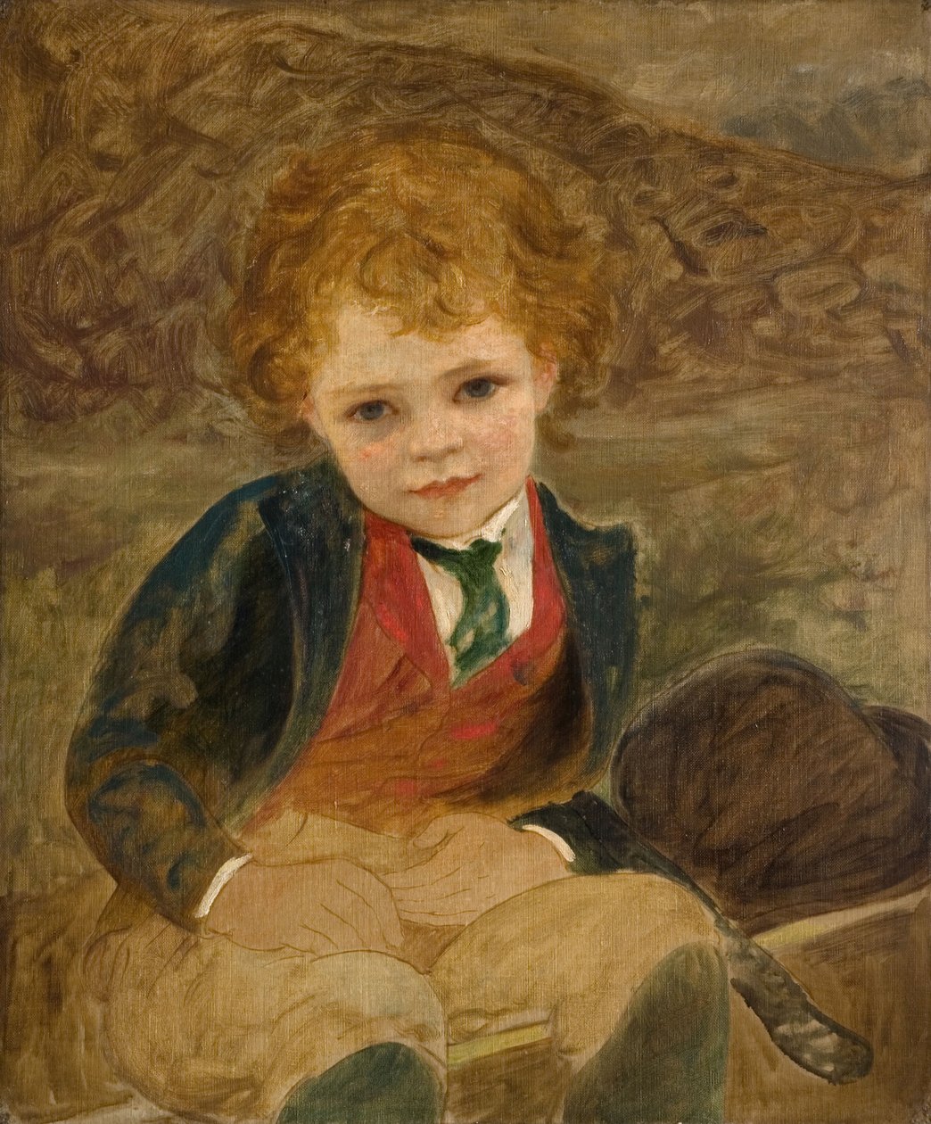 Studie van een jongen die in een kruiwagen zit, 1890 door Louisa Starr