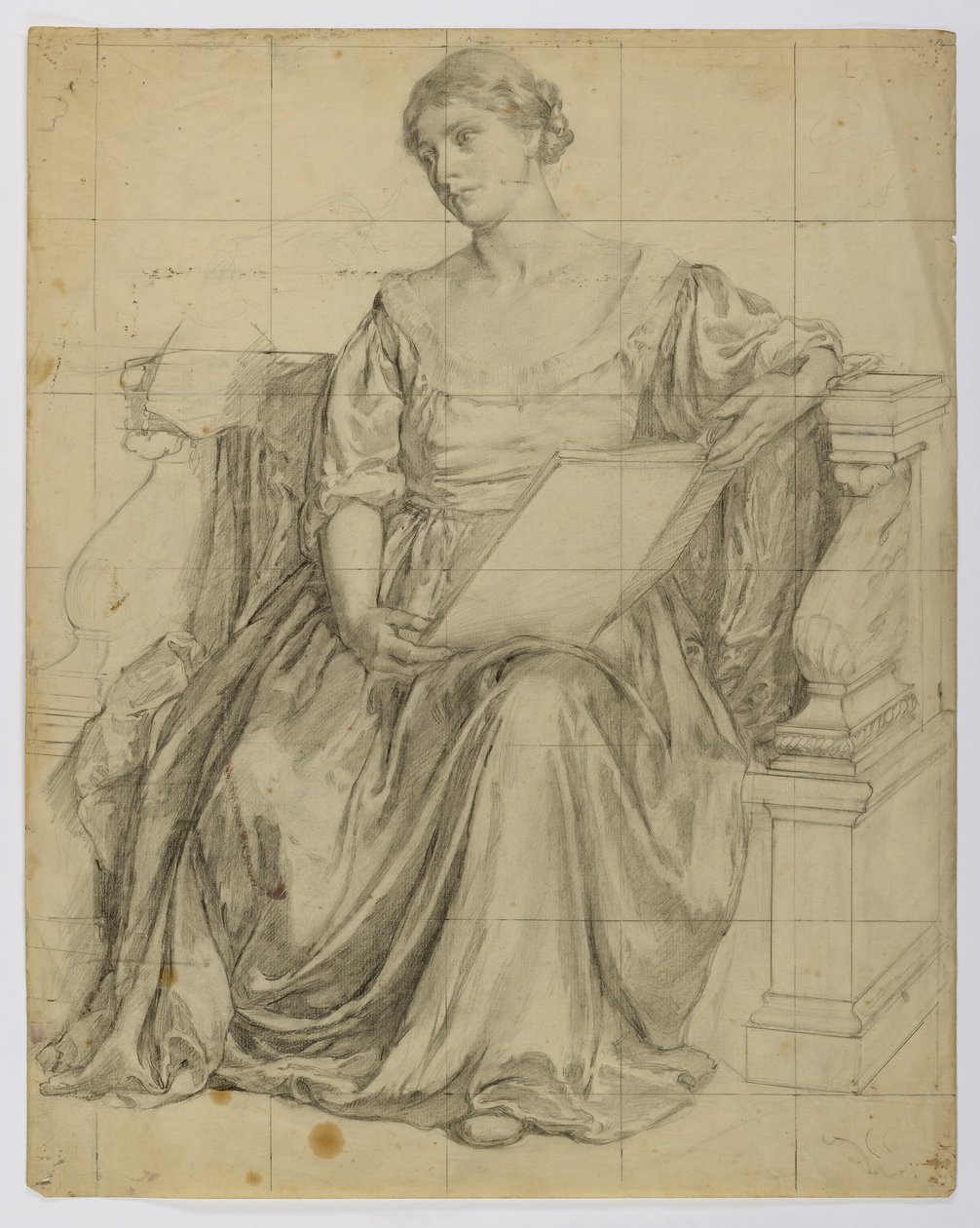 Zonder titel (Zittende gedrapeerde vrouwelijke figuur) door Louise Cox