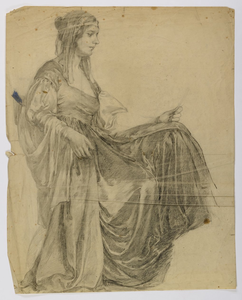 Zonder titel (Zittende gedrapeerde vrouwenfiguur, profiel) door Louise Cox