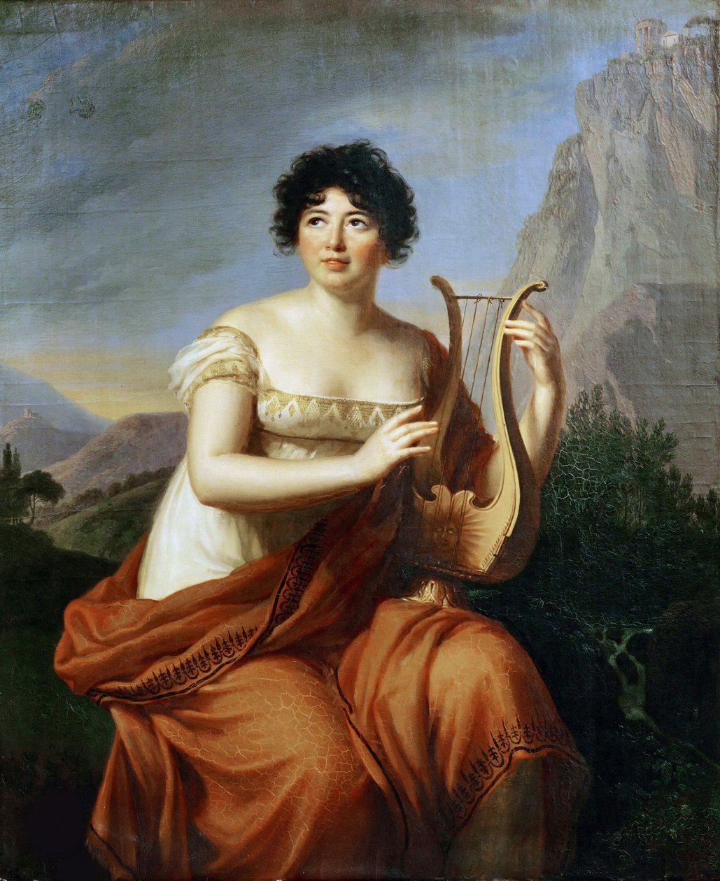 Portret van de auteur Baronne Anne Louise Germaine de Staël 1766-1817 als Corinne, 1807 door Elisabeth Louise Vigee Lebrun