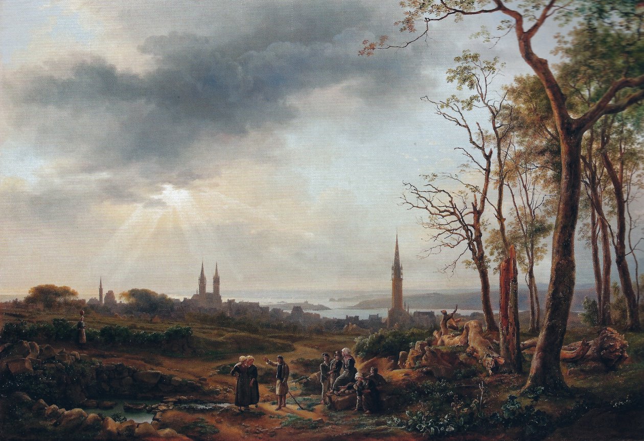 Uitzicht op de stad Saint-Pol-de-Léon door Louise Josephine Sarazin de Belmont