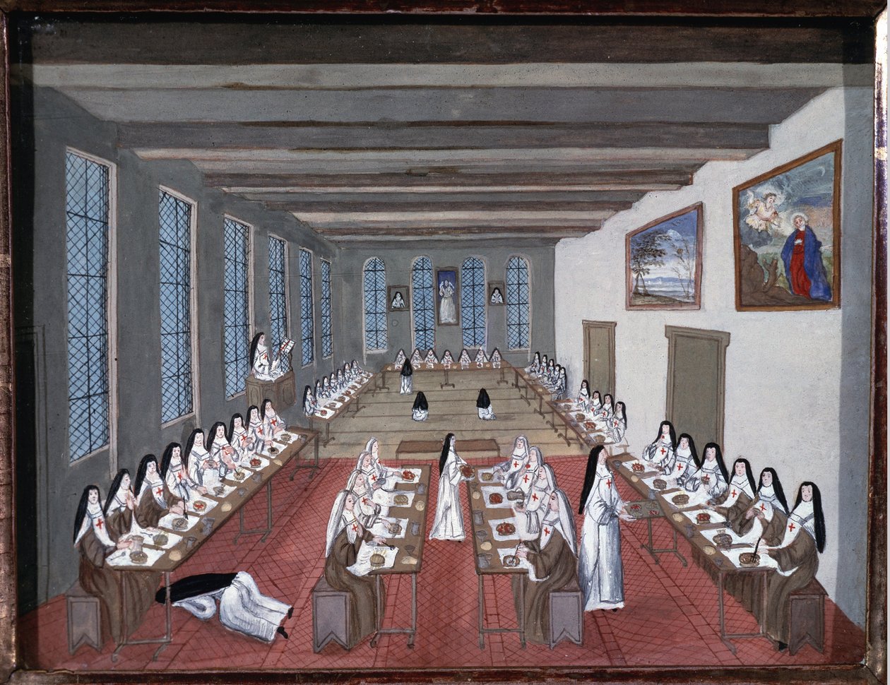 Nonnen in de refter van de Abdij van Port-Royal-des-Champs (Gouache) door Louise Madeleine Cochin